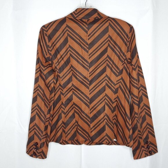 Womens Blazer Sm 6 Brown Black Bold Chevron Striped Single Button Pockets 90s - Picture 2 of 5